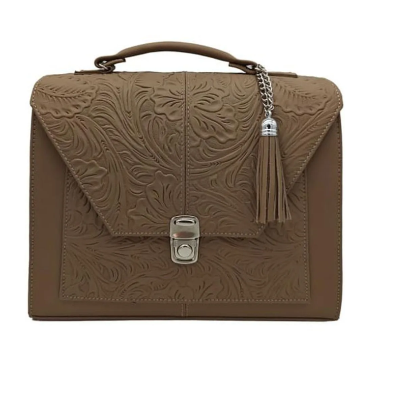 Bolsa en Piel Vacuno Cincelada Fana Mercedes Avellana Bolsa en Piel Vacuno Cincelada Fana Mercedes Avellana