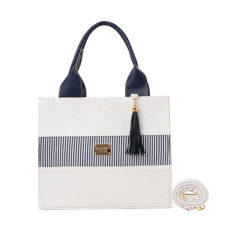 Bolsa Fana Malva Color Blanco / Marino Con Asas Bolsa Fana Malva Color Blanco / Marino Con Asas