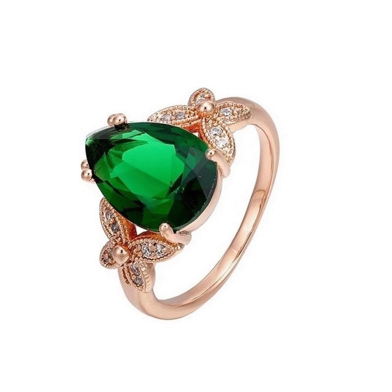 Anillo Esmeralda Mariposas Cristal Oro Rosa 14k Laminado 6 Anillo Esmeralda Mariposas Cristal Oro Rosa 14k Laminado 6