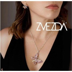 Set Collar y Aretes Mariposa Zvezda 0.925 Mujer Rosa