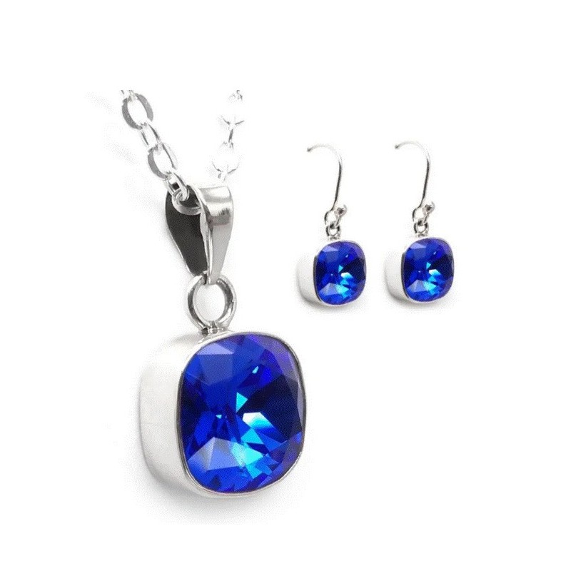 Collar y Aretes Cushion Azul Marino plata .925 Zvezda Collar y Aretes Cushion Azul Marino plata .925 Zvezda