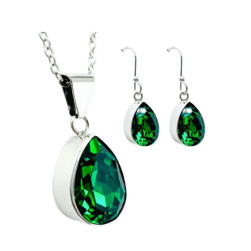 Collar y aretes Pera verde con plata .925 Zvezda