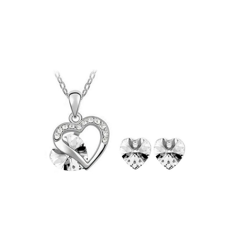 Set Ocean Heart, Baño oro blanco, 18K, E1-14-22 Set Ocean Heart, Baño oro blanco, 18K, E1-14-22