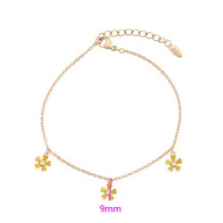 Pulsera Flores Amarillas Amistad Cristales Oro 18K Laminado Dorado