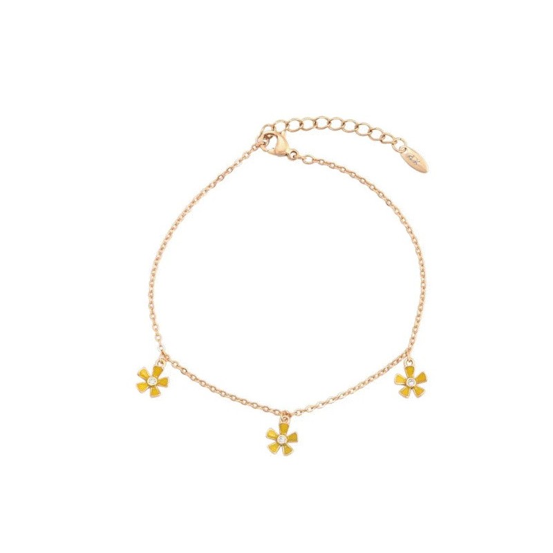Pulsera Flores Amarillas Amistad Cristales Oro 18K Laminado Dorado Pulsera Flores Amarillas Amistad Cristales Oro 18K Laminado Dorado