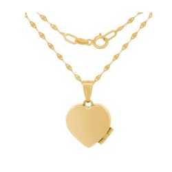 Cadena Con Dije De Corazón Relicario Liso Oro Sólido 10k