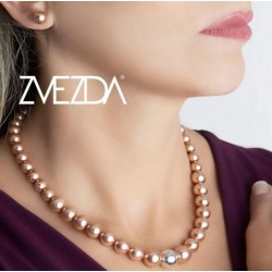 Set Collar Creciente Perlas Cristal Zvezda Plata 0.925 Mujer Dorado