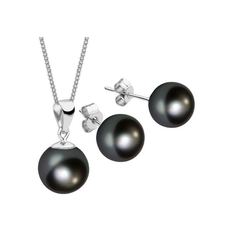 Set Collar Dije Perla Aretes Poste Zvezda Plata 0.925 Mujer Negro Set Collar Dije Perla Aretes Poste Zvezda Plata 0.925 Mujer Negro