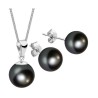 Set Collar Dije Perla Aretes Poste Zvezda Plata 0.925 Mujer Negro