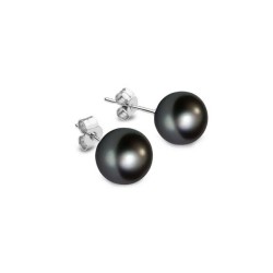 Set Collar Dije Perla Aretes Poste Zvezda Plata 0.925 Mujer Negro