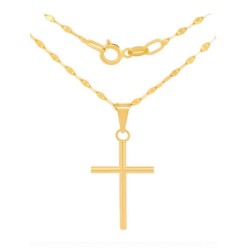 Cadena Y Dije Cruz Tubo 3.0 cm Oro Sólido 10k