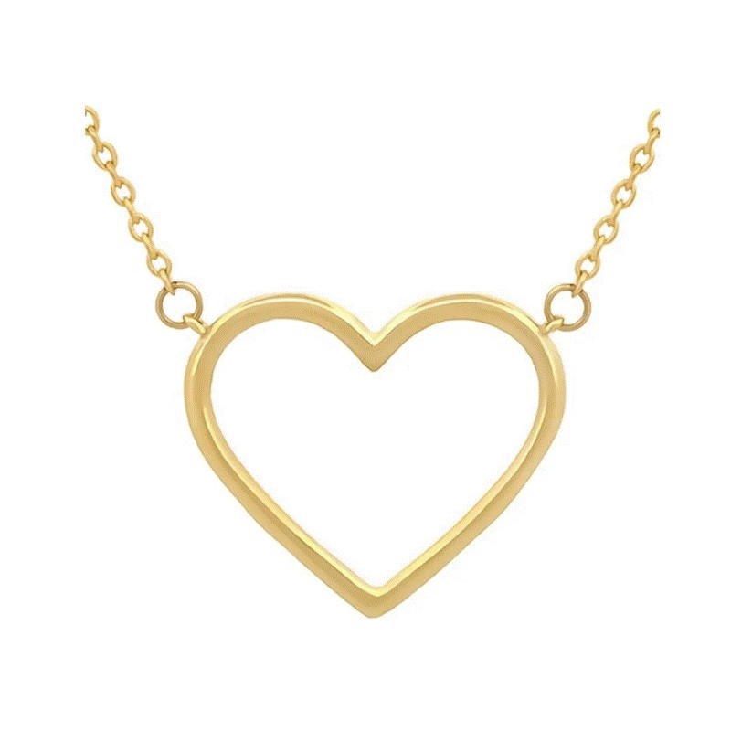 Gargantilla Dama Corazon Contorno Liso Oro Sólido 10k