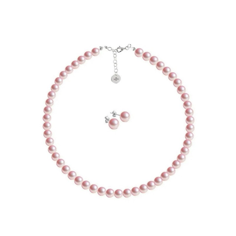 Collar y aretes Perlas de cristal Rosa Claro plata .925 Zvezda Collar y aretes Perlas de cristal Rosa Claro plata .925 Zvezda