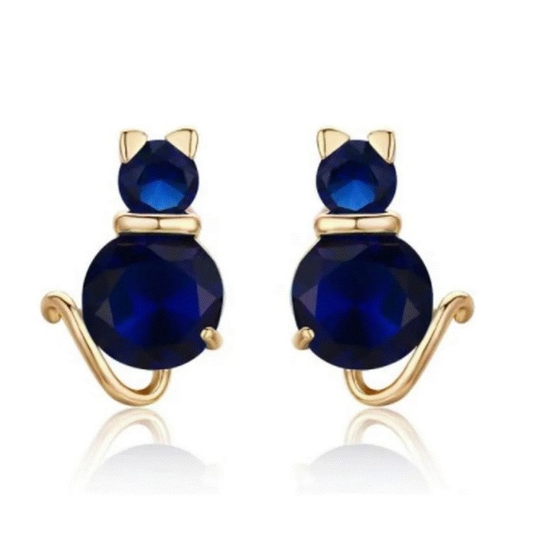 Broqueles Gato Cristal Aquamarina Oro 14k Laminado Azul Broqueles Gato Cristal Aquamarina Oro 14k Laminado Azul