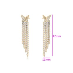 Aretes Mariposa Largos Fiesta Cristales Oro 14K Laminado Dorado