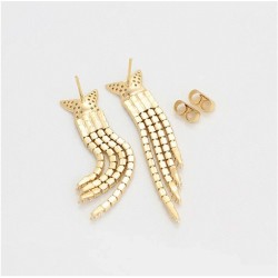 Aretes Mariposa Largos Fiesta Cristales Oro 14K Laminado Dorado