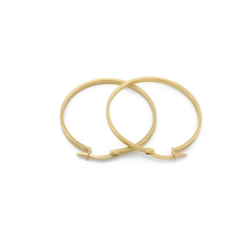 Arracadas Lisas 3.2 Cm Oro Italiano Sólido 14k