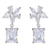 Aretes Colgantes Flor Cristal Oro Blanco 14K Laminado