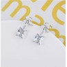 Aretes Colgantes Flor Cristal Oro Blanco 14K Laminado
