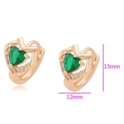 Arracadas Corazón Esmeralda y Cristales de Oro 18K Laminado Dorado