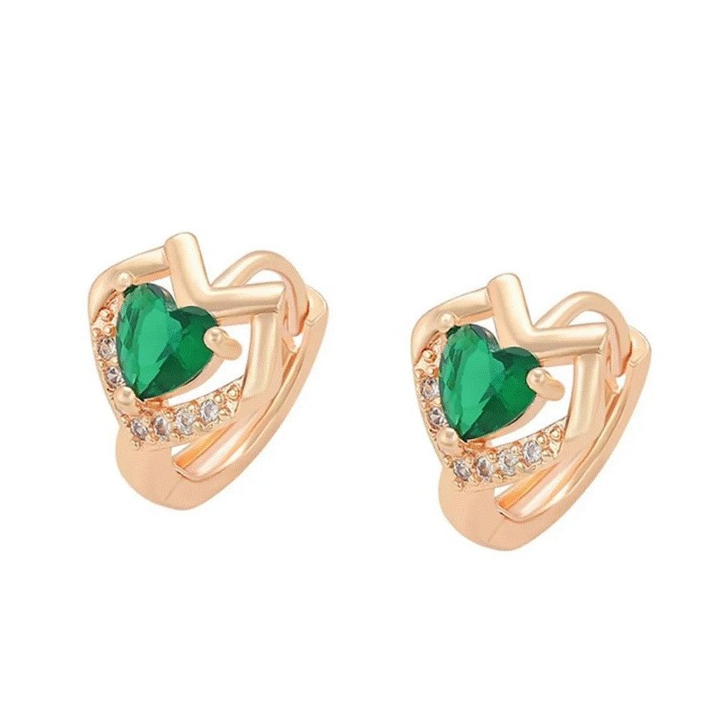 Arracadas Corazón Esmeralda y Cristales de Oro 18K Laminado Dorado Arracadas Corazón Esmeralda y Cristales de Oro 18K Laminado Dorado