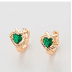 Arracadas Corazón Esmeralda y Cristales de Oro 18K Laminado Dorado