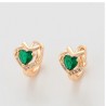 Arracadas Corazón Esmeralda y Cristales de Oro 18K Laminado Dorado
