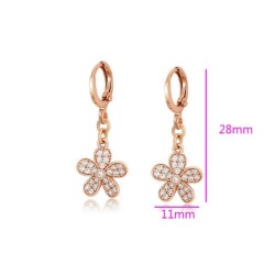 Aretes Flor Colgante Cristales Oro Rosa 14K Laminado