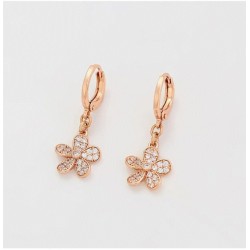 Aretes Flor Colgante Cristales Oro Rosa 14K Laminado