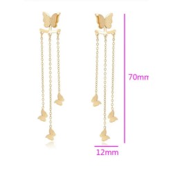 Aretes Largos Cascada Mariposas Colgantes Oro 14K Laminado Dorado