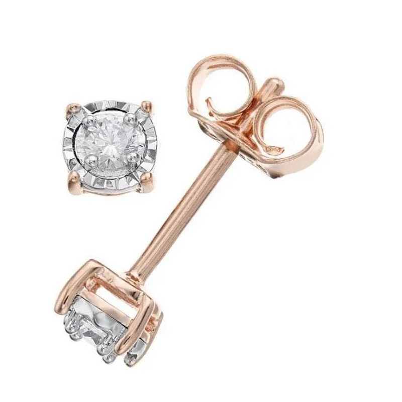 Aretes Redondo en Plata Esterlina Rosa y Diamantes Éticos 0.10ct Aretes Redondo en Plata Esterlina Rosa y Diamantes Éticos 0.10ct