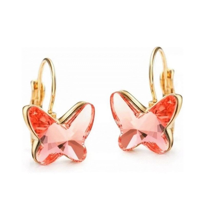 Aretes Mariposa De Cristales Oro 18k Laminado Rosa Aretes Mariposa De Cristales Oro 18k Laminado Rosa