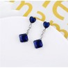 Aretes Largos Corazon Cristal Dama Oro 14k Laminado Azul