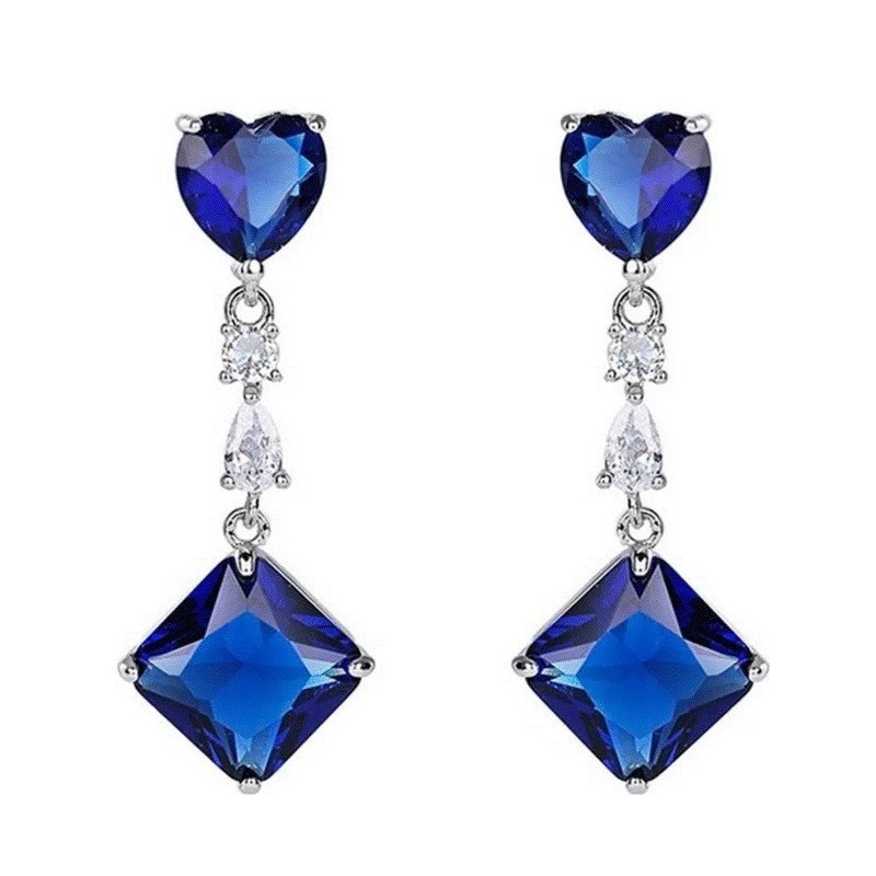 Aretes Largos Corazon Cristal Dama Oro 14k Laminado Azul Aretes Largos Corazon Cristal Dama Oro 14k Laminado Azul