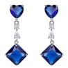 Aretes Largos Corazon Cristal Dama Oro 14k Laminado Azul