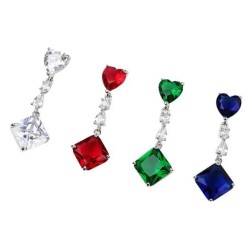 Aretes Largos Corazon Cristal Dama Oro 14k Laminado Azul