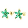 Broqueles Flor Margarita Cristal Oro 14k Laminado Bolita Verde