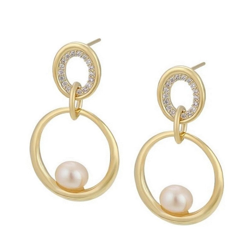 Aretes Dama Perla Cultivada Y Cristal Oro 14k Laminado Aretes Dama Perla Cultivada Y Cristal Oro 14k Laminado