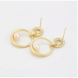 Aretes Dama Perla Cultivada Y Cristal Oro 14k Laminado