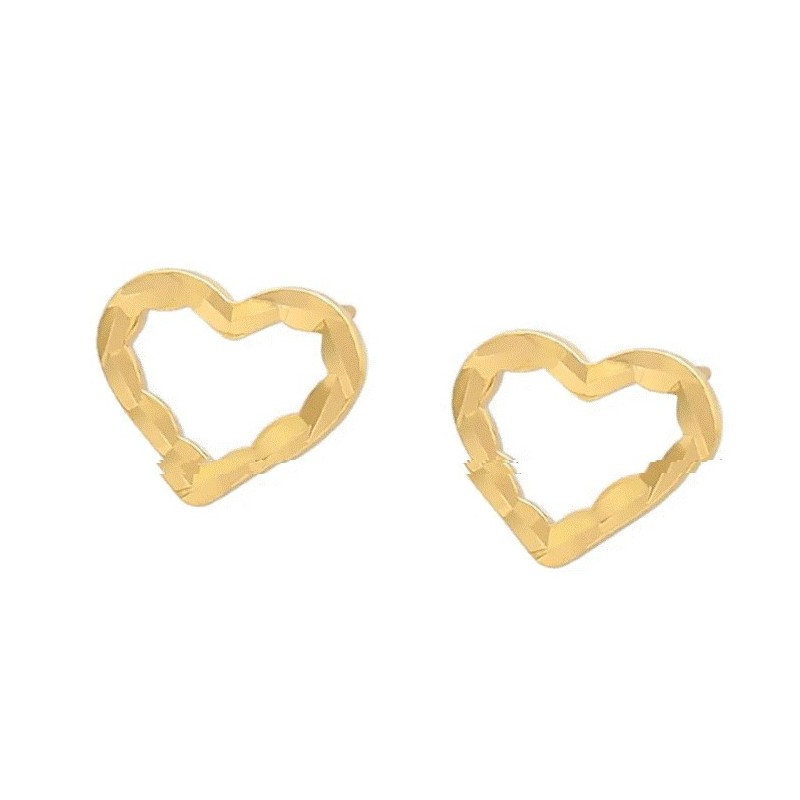 Finos Aretes Broquel Corazón Facetados Para Dama Oro 24K Laminado Finos Aretes Broquel Corazón Facetados Para Dama Oro 24K Laminado