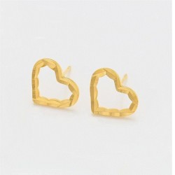 Finos Aretes Broquel Corazón Facetados Para Dama Oro 24K Laminado