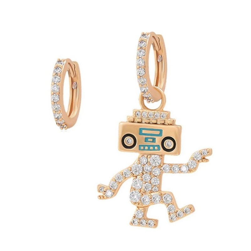 Aretes Arracadas Robot Bailando Con Swarovski Oro 14K Laminado Aretes Arracadas Robot Bailando Con Swarovski Oro 14K Laminado