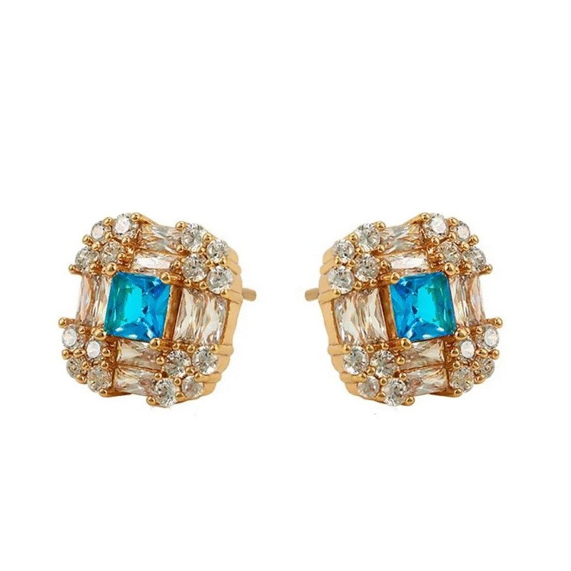 Aretes Con Aquamarina Y Cristal Oro 18k Laminado Aretes Con Aquamarina Y Cristal Oro 18k Laminado