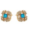 Aretes Con Aquamarina Y Cristal Oro 18k Laminado